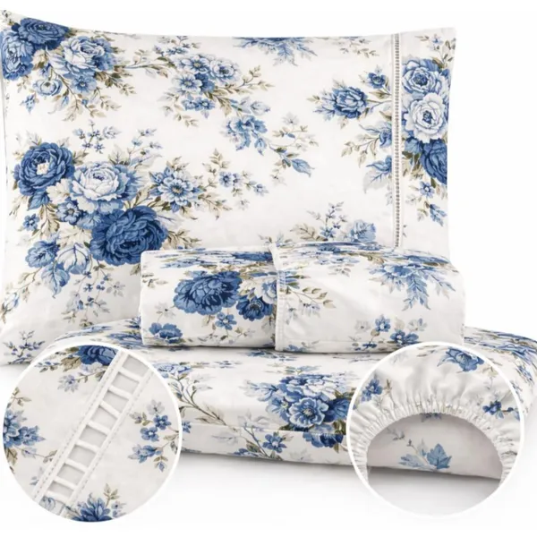 Jogo de Lençol Estampado Floral Ponto Palito 400 Fios Solteiro Casal Queen Vários Tamanhos