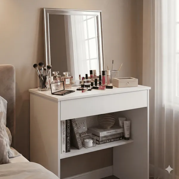 Escrivaninha Penteadeira com Divisórias para Cosméticos Móvel Auxiliar de Estética Minimalista