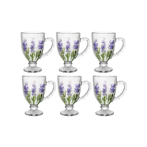 Cj 6 Taças de Cappuccino Lavanda Hand Painting 190ml Cristal - Lyor