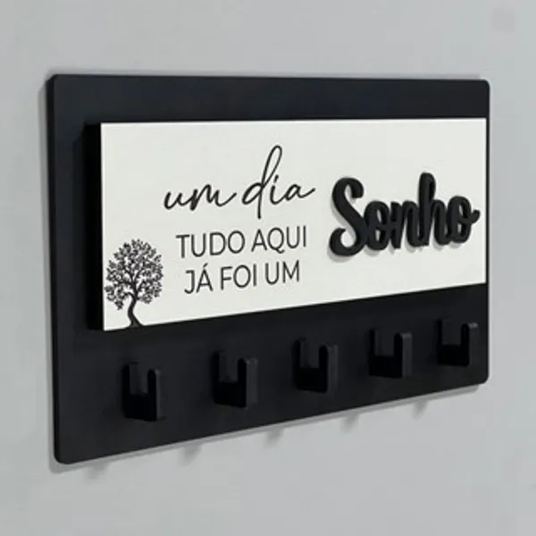 Porta Chaves Decorativo Para Parede 05 Ganchos Em MDF