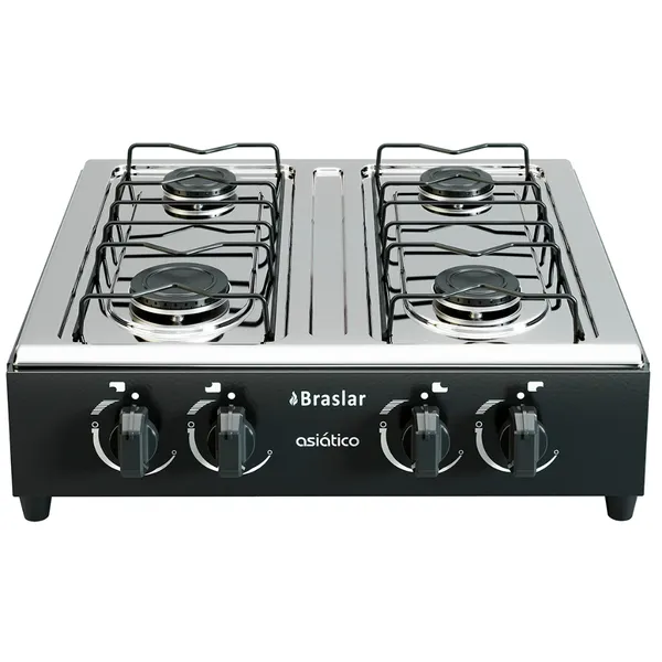 Fogão Cooktop De Mesa Portátil A Gás 4 Bocas Braslar Preto