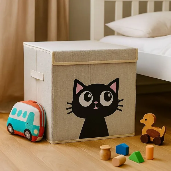 Caixa Organizadora Infantil Brinquedos Multiuso Linho Tampa Baú Animal Box Oky's