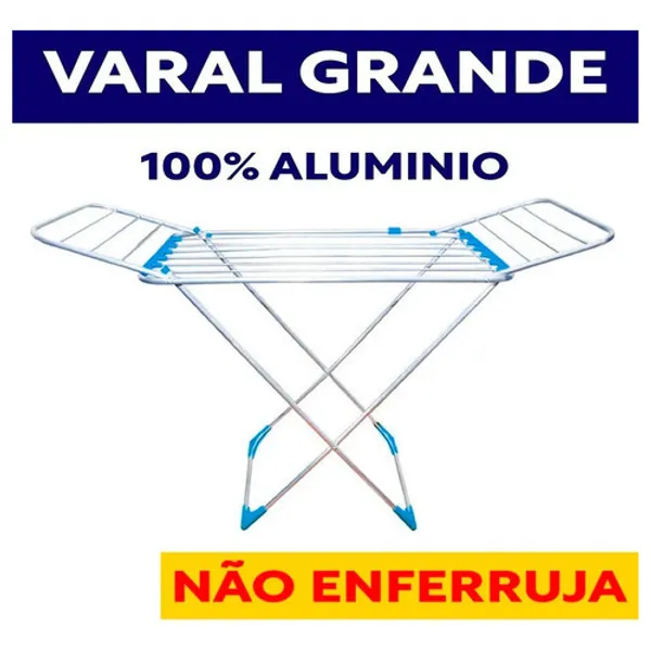 Varal P/ Roupas De Chão 100% Alumínio Grande Reforçado Com Abas Dobrável Retrátil Resistente
