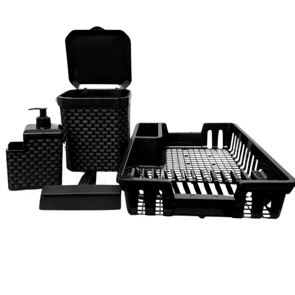 Kit Cozinha Completa: Escorredor de Louça + Lixeira 5L + Porta Detergente + Rodinho de Pia