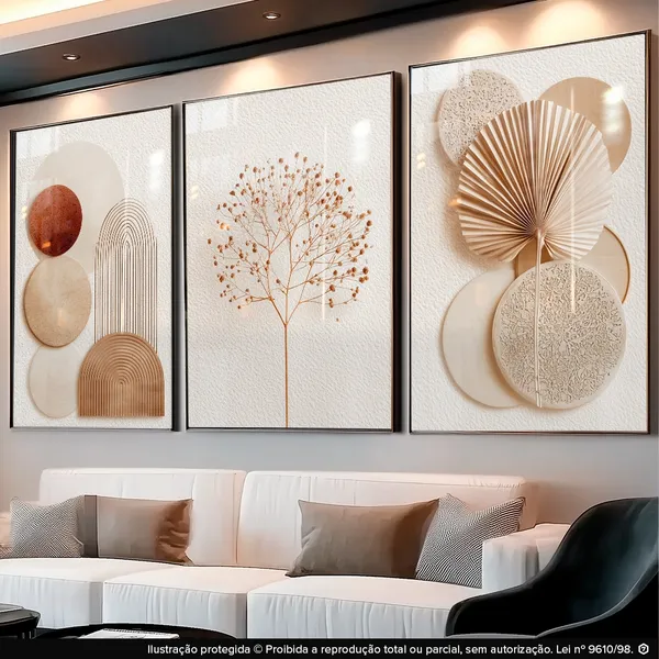 Quadros Decorativos Abstratos Geométricos Boho Neutro Sala