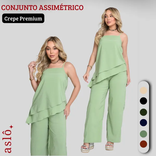 Conjunto Calça Pantalona Blusa Alcinha Assimétrica