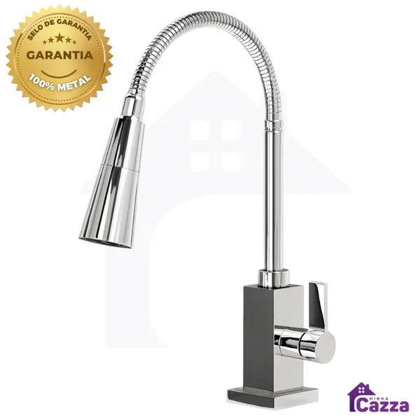 Torneira Metal Inox Gourmet Cozinha Mesa Bancada Metal Flexível Quadrada 1/4 de Volta