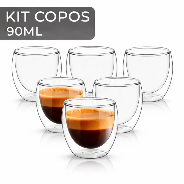 Kit 12 ou 6 Copos Vidro Parede Dupla 80ml Café Isolamento Térmico Shot Dose Chá Expresso Capuccinos