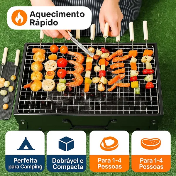 Churrasqueira​ Portátil Dobrável a Carvão – Mini Grelha de Aço Inox para Camping e Varanda