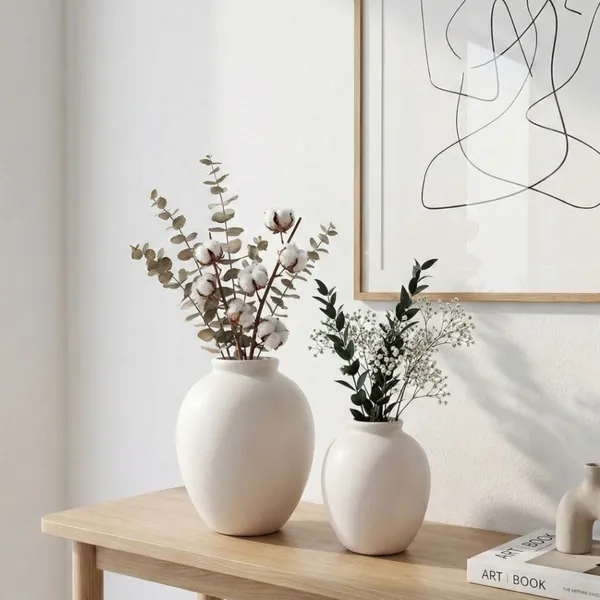 Vaso Floreira Bola Orgânico em Cerâmica Branco Fosco Ondulado Decorativo