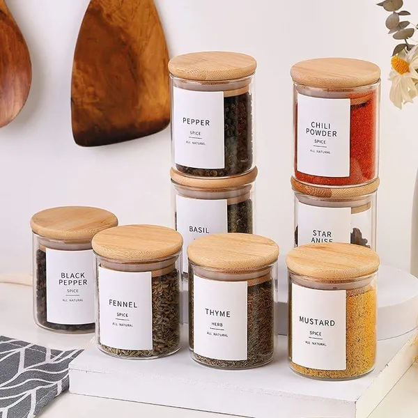 Kit 6 Potes de Vidro 200ml com Tampa de Bambu Herméticos