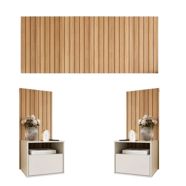 Conjunto Cabeceira Cama Casal 1.45 Efeito Ripado 3d - Movelove