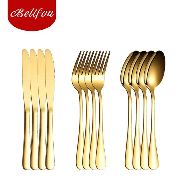 Belifou Kit 12 Jogo De Talheres Para Bife Aço Inoxidável 416 Dourados - Vesta