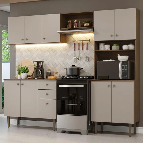 Armário de cozinha compacta 235cm Rustic/Crema Gourmet Madesa 01