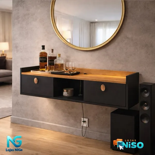 Aparador bancada suspenso Vegas Life 0,90cm com porta basculante, decorativo