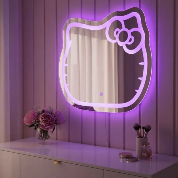 Espelho Infantil led gatinho Hello Kitty 70x65cm Touch 3 cores