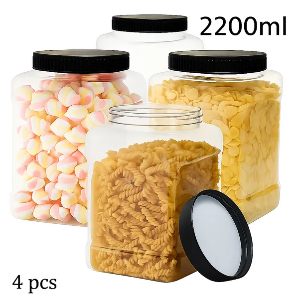 Kit 4 Potes de mantimentos e alimentos de cozinha e armazenamento, transparentes