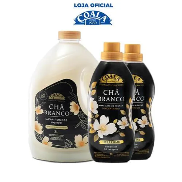 Kit Coala Laundry 1 Lava Roupas 3L + 2 Amaciante - Chá Branco
