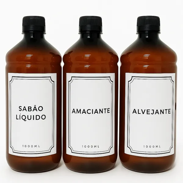 Kit Lavanderia Dispenser Organizador 1L para Sabão, Amaciante e Alvejante