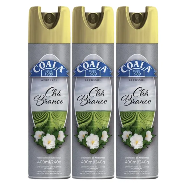Kit 3x Odorizante De Ambientes Spray Aerossol Coala Chá Branco 400ml - Home Spray Cheirinho para casa