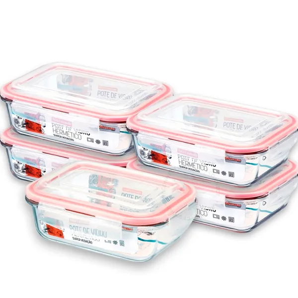 Conjunto Potes Vidro 1050ml Hermético 2 / 5 Unid Mantimentos Marmita 1050ml