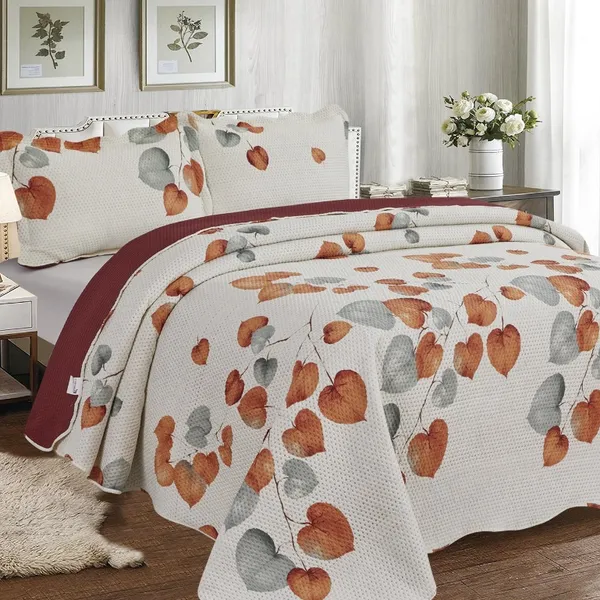 Kit Colcha Cobre Leito Casal 3 peças, dupla face, estampada