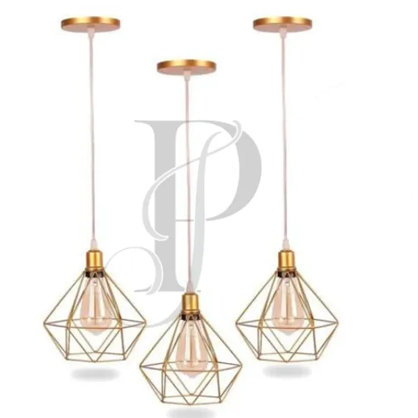 Kit 3 Pendente Aramado Diamante Luminária Lustre Teto Retro Industrial