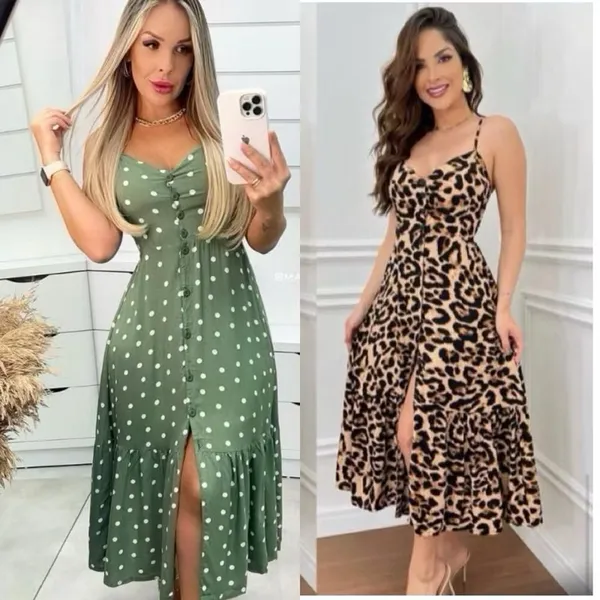 Vestido longo Crepinho Com Bojo e Botões H-1