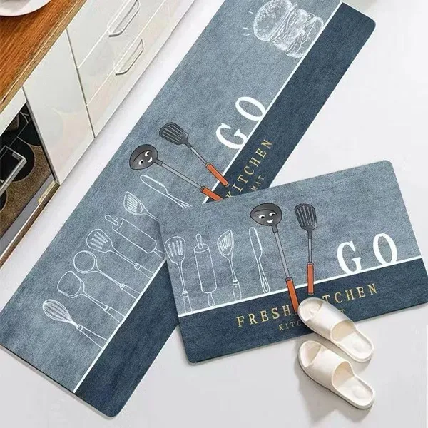 Jogo de Passadeira Para Cozinha 2 Peças Estampado 100% Poliéster Base Antiderrapante