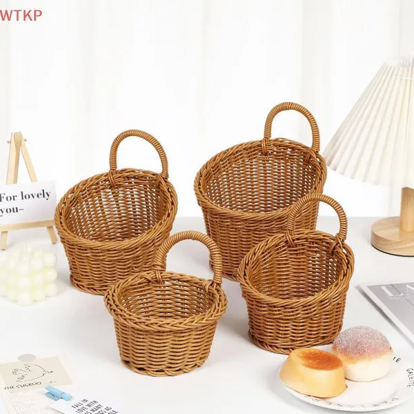 Cesta de Armazenamento de Cozinha em Vime Sintético Marrom com Alça