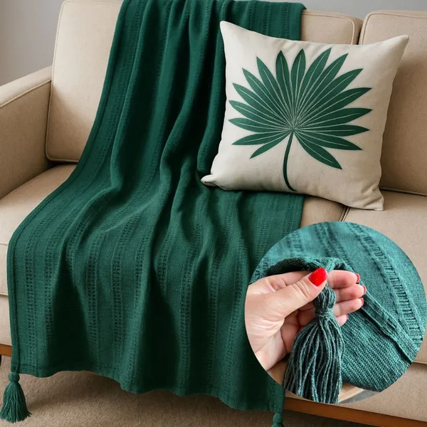 Manta Grande Decorativa Algodão Pompom para Sofá 1,50x2,00