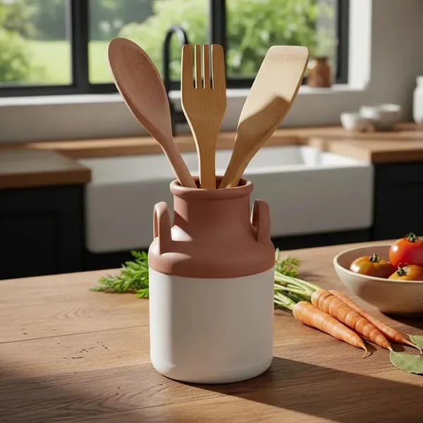 Porta Talheres Latão Cerâmica Decoração Cozinha