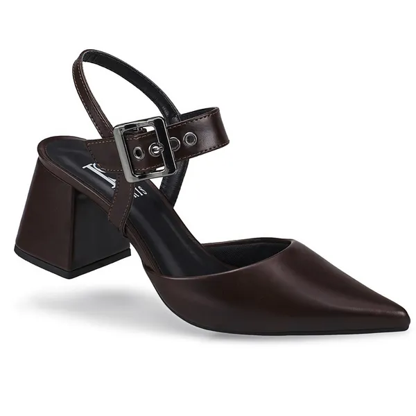 Sapato Social Feminino Scarpin Bico Fino Salto Bloco Confortável com Fivela 18400