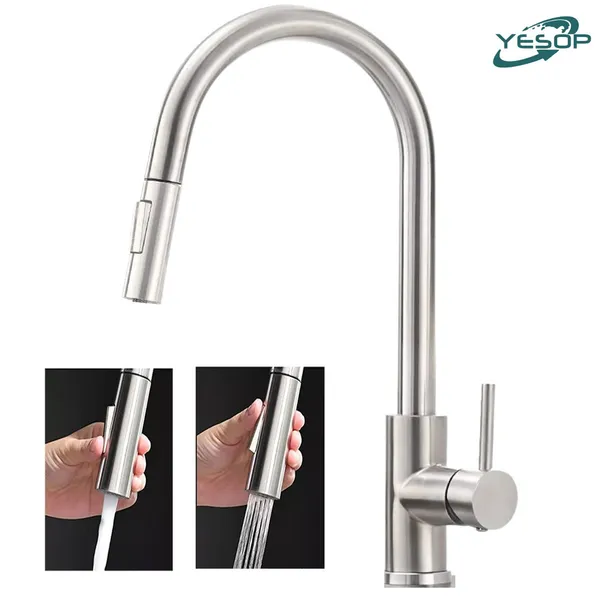 Torneira Cozinha Bancada Gourmet Extensível Misturador Inox Cor Prata Escovado/Preto Yesop