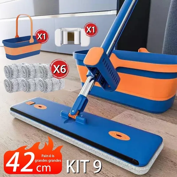 KIT 9 Esfregões Milagrosos Limpa Seco e Úmido sem Enxague Balde com Raspador Dobrável e Super Absorvente -S10