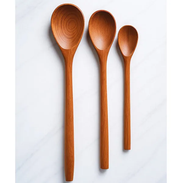 Kit 3 Colheres De Pau Madeira Maciça Polida - Utensílios De Cozinha - Envio Imediato
