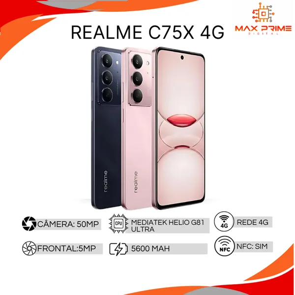 Realme C75x 4G 256GB, 8GB RAM, Câmera 50MP - Versão Global