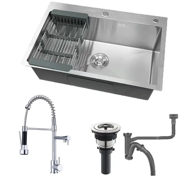 60x45cm Cuba Inox Escovado Quadrada Gourmet com Acessórios - Torneira Monocomando