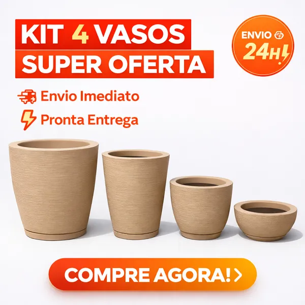 Kit 4 Vasos para Plantas Decorativo Escovados Coluna Redona 1 + Bojo 1 + Bacia 1 + Coluna Bojo 1