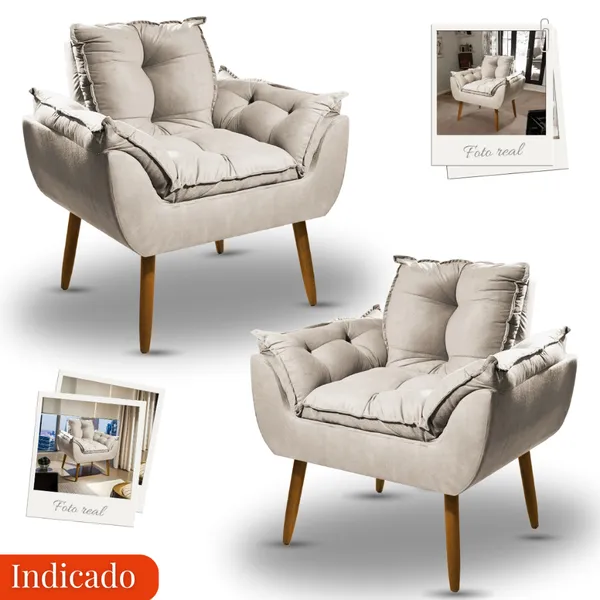 Puff Opala - Kit 2 Poltrona - 1 Poltrona Opala - Poltrona com Puff Amamentação