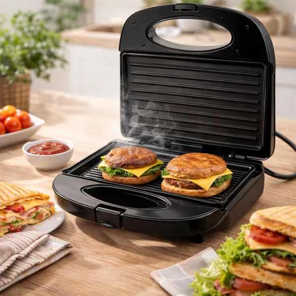 Sanduicheira Elétrica 2 em 1 Grill e Tostador Antiadherente 110V 220V Portátil