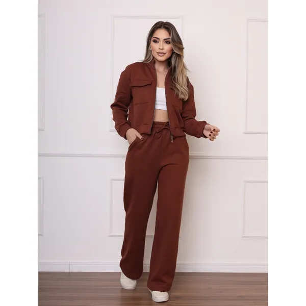 Conjunto Moletom Flanelado Grosso Calça E Casaquinho Moda Inverno COD 092