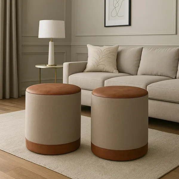 Kit Puff Marrocos Linho pés madeira 2unidades banco banqueta envio imediato