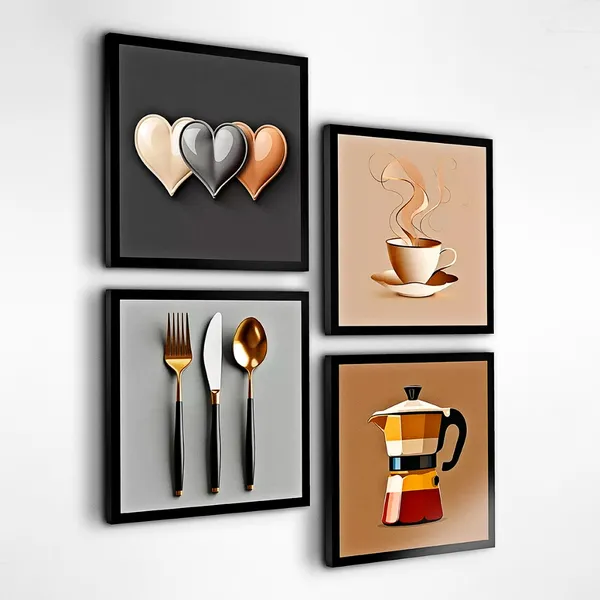 Kit 4 Quadros Decorativos Café Xícara Cozinha Cantina Mdf