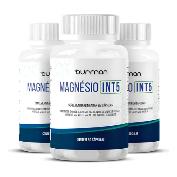 Magnésio INT5 - Kit 3 Potes - 60 Cápsulas por Pote - 5 Tipos de Magnésio Alta Absorção