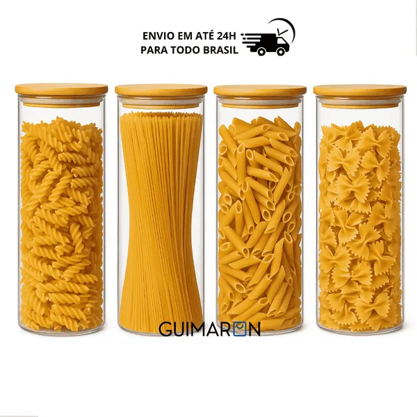 Kit Potes de Vidro 1800ml com Tampa de Bambu Hermético Mantimentos Condimentos Empilhaveis