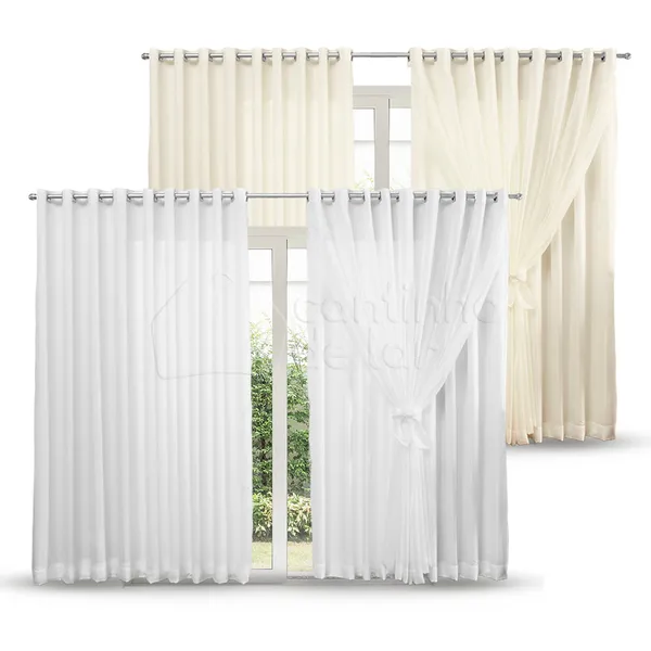 Cortina Voil Forro Microfibra 2M 3M 4M 5M 6 metros Branca Palha Sala Quarto Porta Janela
