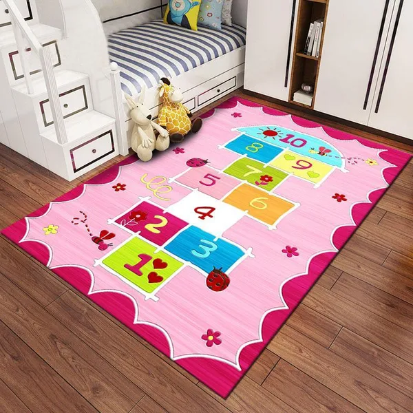 Tapete Kids Amarelinha Pink e Azul 1,00x1,50 Antiderrapante Estilo Belga Flannel