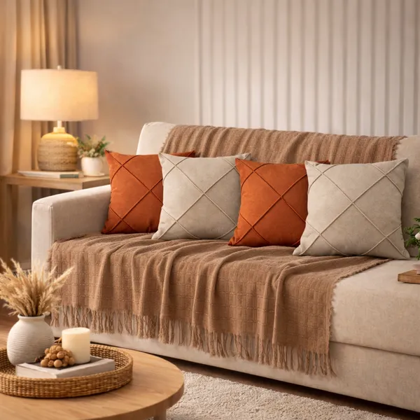 Kit Manta + Capas de Almofada Sued Drapeada Decoração Sala Sofá Manta P 1,40 x 1,70m