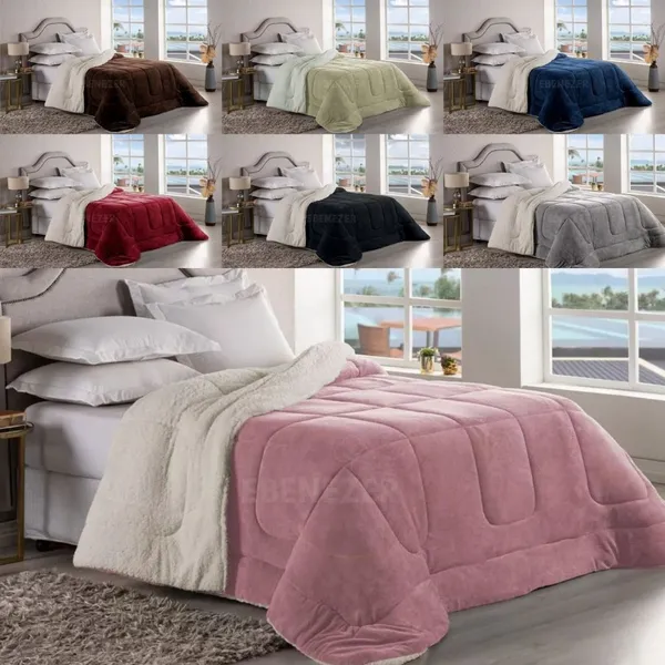 Coberdrom Edredom Solteiro, Casal, Queen E King Cobertor Sherpa Dupla Face Pele Carneiro Premium